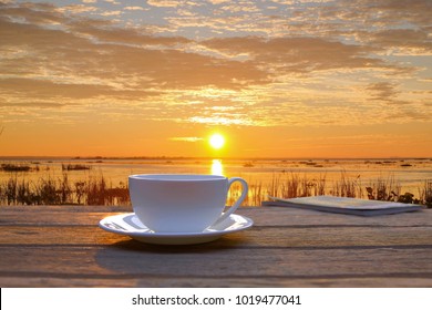 Imágenes similares, fotos y vectores de stock sobre Morning cup of coffee  with mountain background at sunrise; 264132746 | Shutterstock