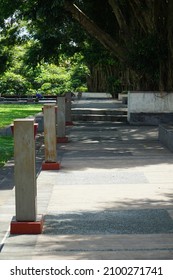 Selective Focus, Rectangular Garden Lamp Design In The Town Square