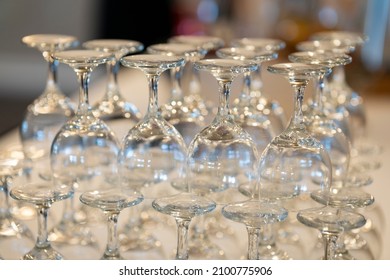 A Selective Focus Shot Of Glasses Stacked Upside-down