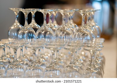 A Selective Focus Shot Of Glasses Stacked Upside-down