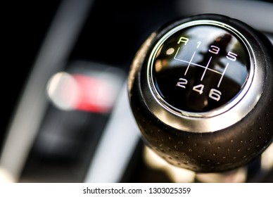 Selective Focus Six Speed Gear Shift In Truck Car . Gear Transmission.copy Space