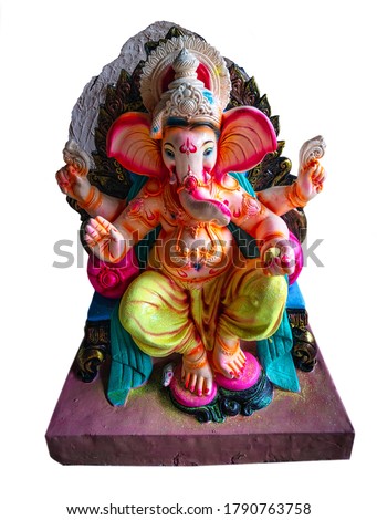 Selective focus. Soft focus. Isolated idol of God Ganesha/Lord Ganesh from eco friendly clay before the Hindu festival Ganesh Chaturthi also known as Vinayaka Chaturthi in Arambol? GOA, India