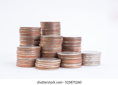 Selective Focus Of Stack Of US. Dollar Coins