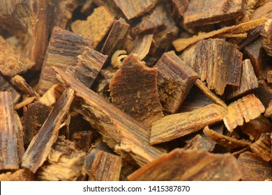 Selective Focus, Sticks Of Agar Wood Or Agarwood Background The Incense Chips Used By Burning for incense & perfumes of essential oil as Oud Or Bakhoor - Image