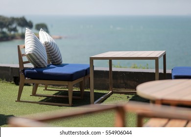 (Selective Focus) Table in a restaurant beside the sea.