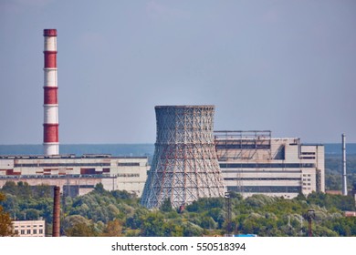 Selective focus view of abandoned electricity generating industrial station under sun light in summer