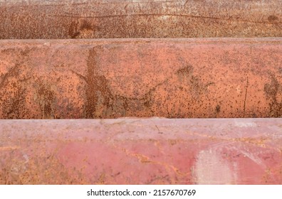 Selective Focused Close Up Top View Of Rustic Old Metal Pipes