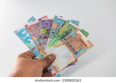 Selective focused , Full set of Kuwaiti Dinar bank paper notes. Kuwait dinar bank notes 0.25KWD, 0.5KWD, 1KWD, 5KWD, 10 KWD and 20 KWD. 