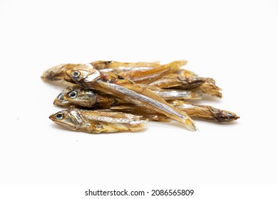 Selective focused on small sun dried fishes Tiny Fish as food ingredient, rich natural source of calcium nutrition