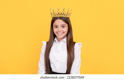 Self Confident Queen Kid. Expressing Smug. Arrogant Princess In Tiara. Proud Teen Girl Smiling