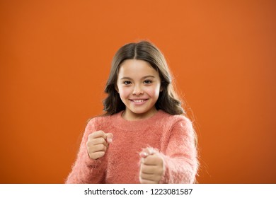 Self Defense For Kids. Defend Innocence. How Teach Kids To Defend Themselves. Self Defense Strategies Kids Can Use Against Bullies. Girl Hold Fists Ready Attack Or Defend. Girl Child Cute But Strong.