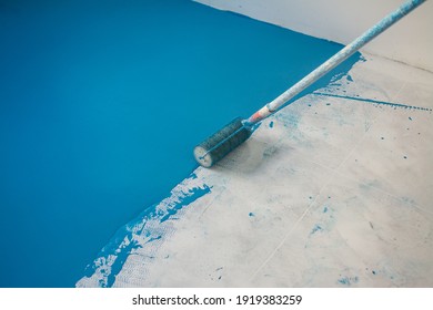 Self leveling blue epoxy floor