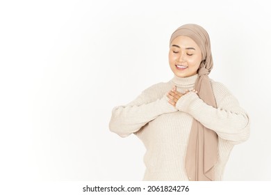 Self Love Gesture of Beautiful Asian Woman Wearing Hijab Isolated On White Background - Shutterstock ID 2061824276