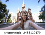 Self portrait with Sao Jose church in Belo Horizonte, Minas Gerais, Brazil