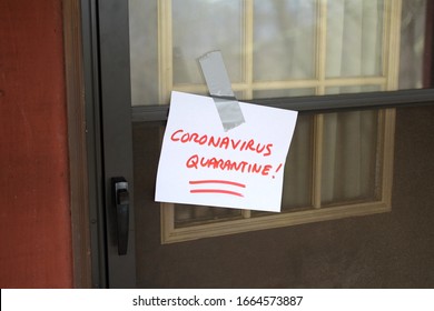 Self Quarantine door sign for front of house, because of Coronavirus (2019-nCoV)(Sars-CoV-2)(COVID-19). corona qourintine quaranitne quarentied quarrantined quaranteen qourantine quaratine qurantine - Shutterstock ID 1664573887