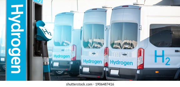 Self Service Hydrogen Filling Station On A Background Of Buses