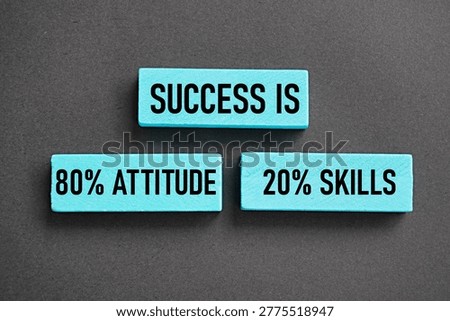 Self-development concept. Printed wood block success is 80 percent attitude 20 percent skills. Behave well to succeed. Behave right