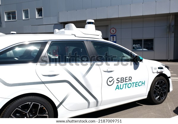 Self-driving car system from SBER AUTOTECH\
undergoing testing in Moscow  - July, 2022. The vehicle is equipped\
with numerous LiDAR sensors.High definition LiDAR for self driving\
car sensor.