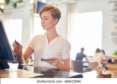 Self-employed Merchant Of Coffee-shop Registrating Payment Of Client In Electronic Cashier