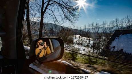 Selfie In A Car Mirror