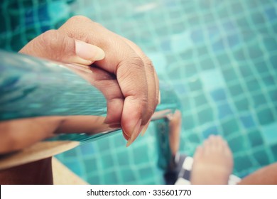 Selfie of hand with pool