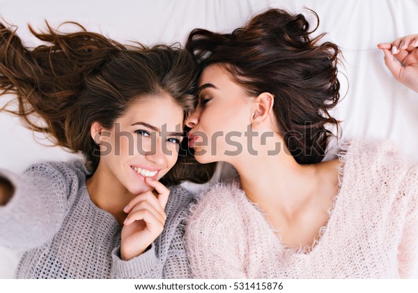 Selfie Portrait Two Joyful Attractive Girls Stock Photo 531415876 ...