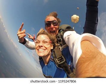 Selfie Tandem Skydiving With Pretty Woman