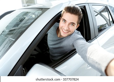 Selfie Time. Happy Car Owner Making A Selfie
