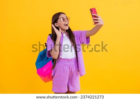 selfie time for school girl. teen blogger with phone. girl making selfie. teen girl make selfie at school. school blog. weblog online