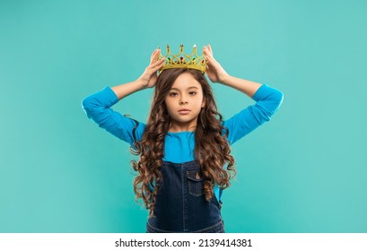 Selfish Child In Crown. Self Confident Queen. Expressing Smug. Arrogant Princess In Tiara.