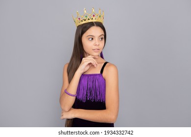 Selfish Girl Wear Luxury Prom Queen Crown Grey Background, Dream Big.