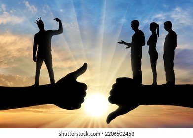 Selfishness and ego. An arrogant selfish man with a crown, considers himself better than other people. The concept of egoism and arrogance. Silhouette - Shutterstock ID 2206602453
