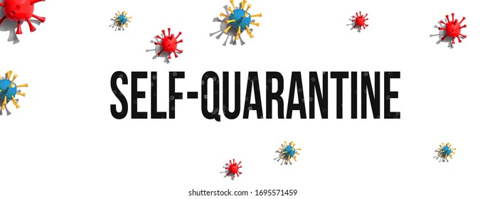 Self-quarantine theme with virus craft objects - flat lay