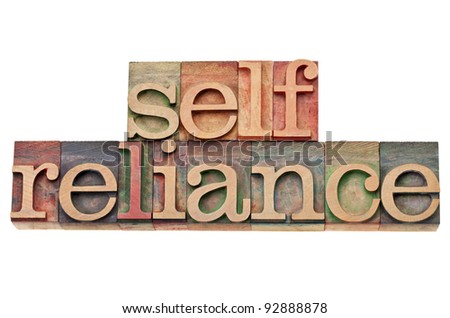 selfreliance - internet and search engine optimization (SEO) concept -  isolated text in vintage wood letterpress type, stained by color inks