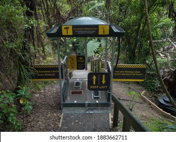 Self-service Footwear Cleaning Station To Prevent Spread Of Kauri Tree Dieback Disease Near Auckland New Zealand