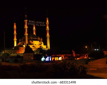 Selimiye Mosque At Night. Edirne, Turkey