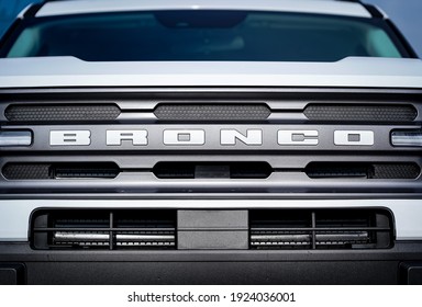 Selinsgrove, PA - February 2021: Grille Logo On A New 2021 Ford Bronco Sport After Company Recall