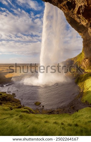 Seljalandsfoss
Iceland waterfall
Seljalandsfoss is a waterfall in Iceland. The Seljalandsá River, the 'liquid river', falls nearly 60 meters into what was once a breakwater over the ocean 