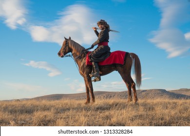 Seljuk And Ottoman Soldier, Young Man Horse Riding At Sunset