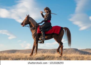 Seljuk And Ottoman Soldier, Young Man Horse Riding At Sunset