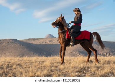 Seljuk And Ottoman Soldier, Young Man Horse Riding At Sunset