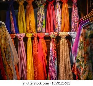 Selling Textile (silk) At Street Market