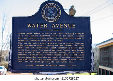 Selma Alabama USA - March 1 2022: Historic Sign Water Avenue