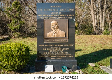 Selma, Alabama, US-December 7, 2020: Monument Honoring The Late Civil Rights Leader John Lewis, Who Marched From Montgomery To Selma Along With Dr. Martin Luther King, Jr. In 1965