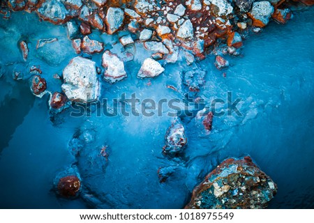 Seltun geothermal hot springs rocks and water structure in Iceland