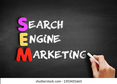 SEM Search Engine Marketing - Internet marketing that involves the promotion of websites by increasing their visibility in search engine results pages, acronym concept on blackboard