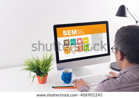 SEM Search Engine Marketing screen on the workplace