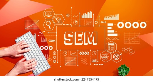 SEM - Search Engine Marketing theme with person using a computer keyboard