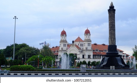 Semarang, Central Java, Indonesia - September 11, 2016 - Tugu Muda Monument and Lawang Sewu Museum as the two main icons of Semarang city.