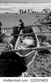 Semarang, Indonesia (11-11-2022): A View Of A Row Of Small Fishing Boats On The Beach